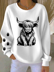 Women’s West Highland Cow Print Crew Neck Long Sleeve Sweats White / S