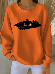 Women’s cutu cat Printed Vintage Casual Loose Long Sleeve Top Orange / S