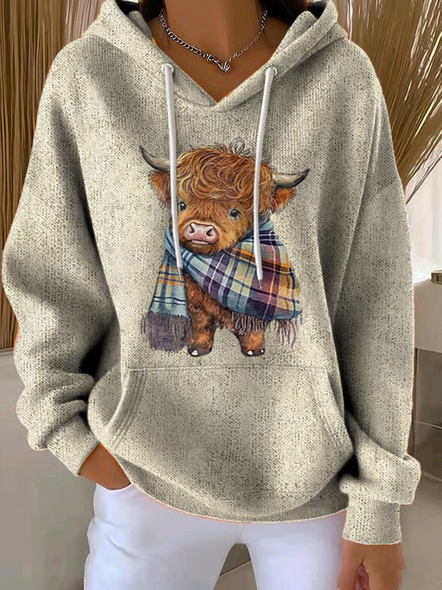 Women's Highland Cow Casual Hooded Sweatshirt