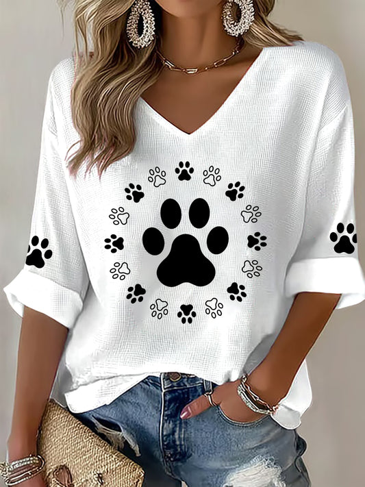Women's Cute Dog Paws Waffle T-shirt