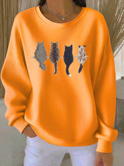Women’s Cat’s silhouette Printed Hooded Sweatshirt Orange / S
