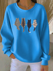 Women’s Cat’s silhouette Printed Hooded Sweatshirt Blue / S