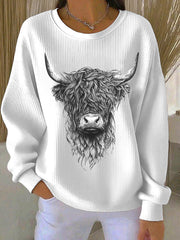 Women’s Highland Cow Printed Sweatshirt White / S