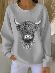 Women’s Highland Cow Printed Sweatshirt Gray / S