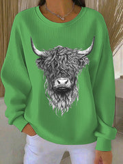 Women’s Highland Cow Printed Sweatshirt Green / S