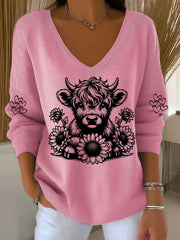 Women’s Highland Cow Print Casual Top Pink / S