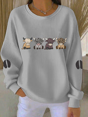 Women’s Highland Cow Printed Sweatshirt Gray / S