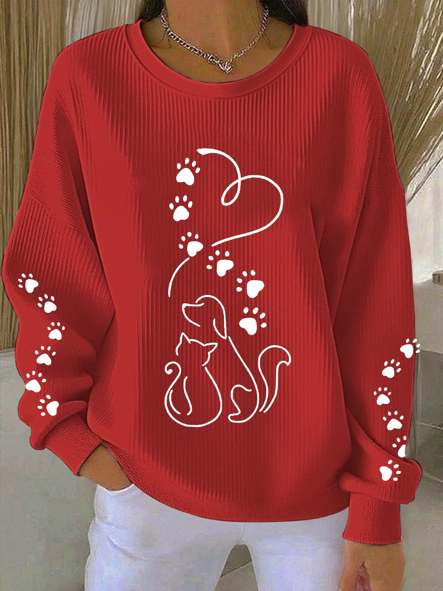 Women's Cute Cat And Dog Silhouette Print Sweatshirt