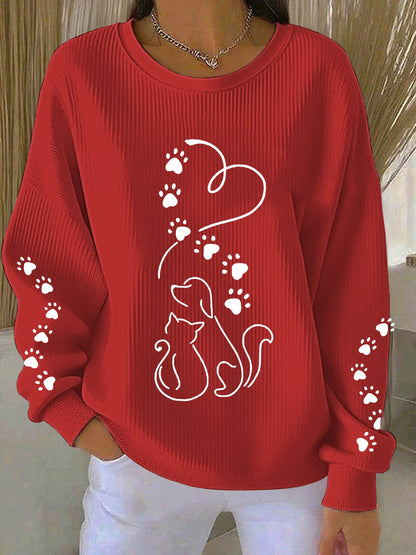 Women's Cute Cat And Dog Silhouette Print Sweatshirt