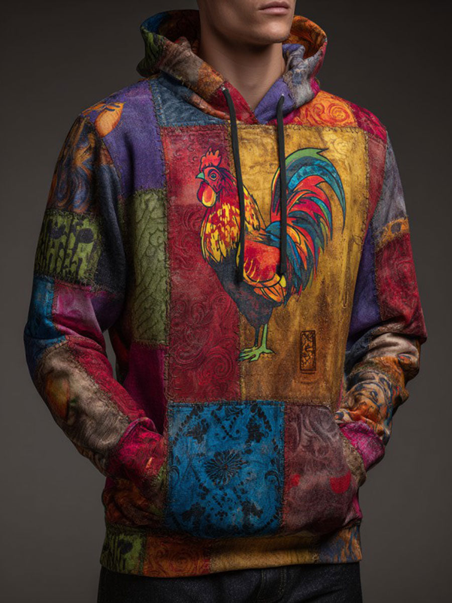 Men's Vintage Thanksgiving Turkey Print Casual Hoodie