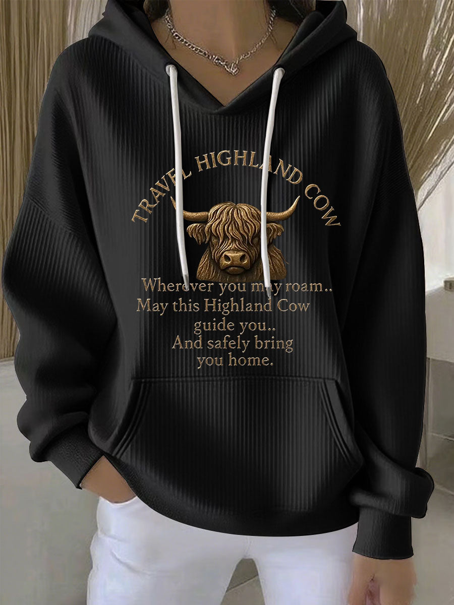 Women's Travel Highland Cow Print Casual Hoodie