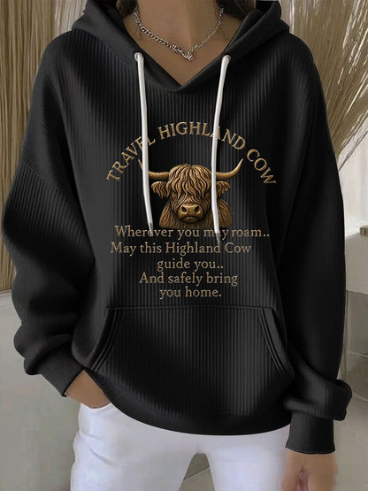 Women's Travel Highland Cow Print Casual Hoodie