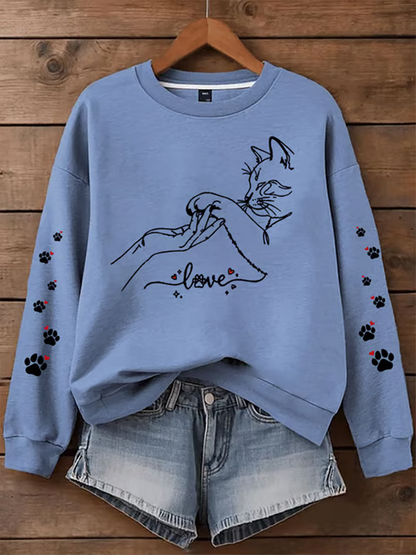 Women's Cat Printed Regular Sweatshirt