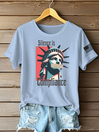 Women's silece is complience Printed Iron On Short Sleeve T-Shirt