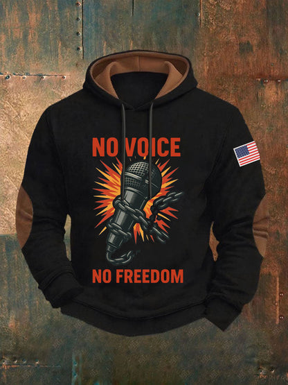 Men's No Voice No Freedom Printed Casual Hoodie