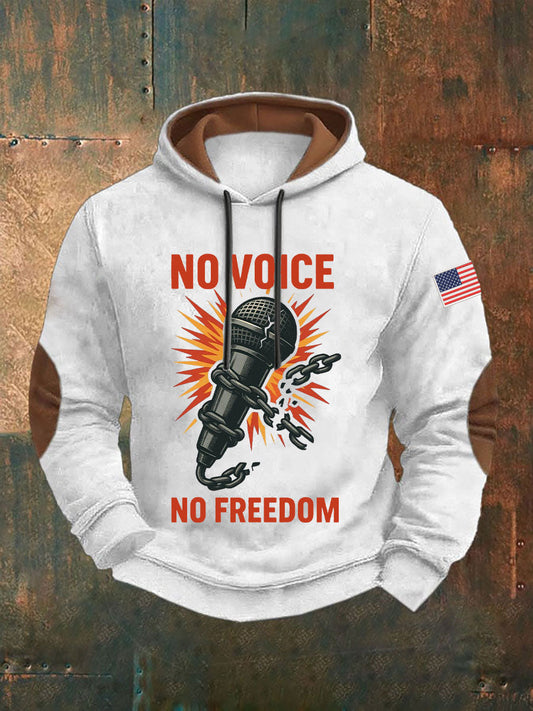 Men's No Voice No Freedom Printed Casual Hoodie