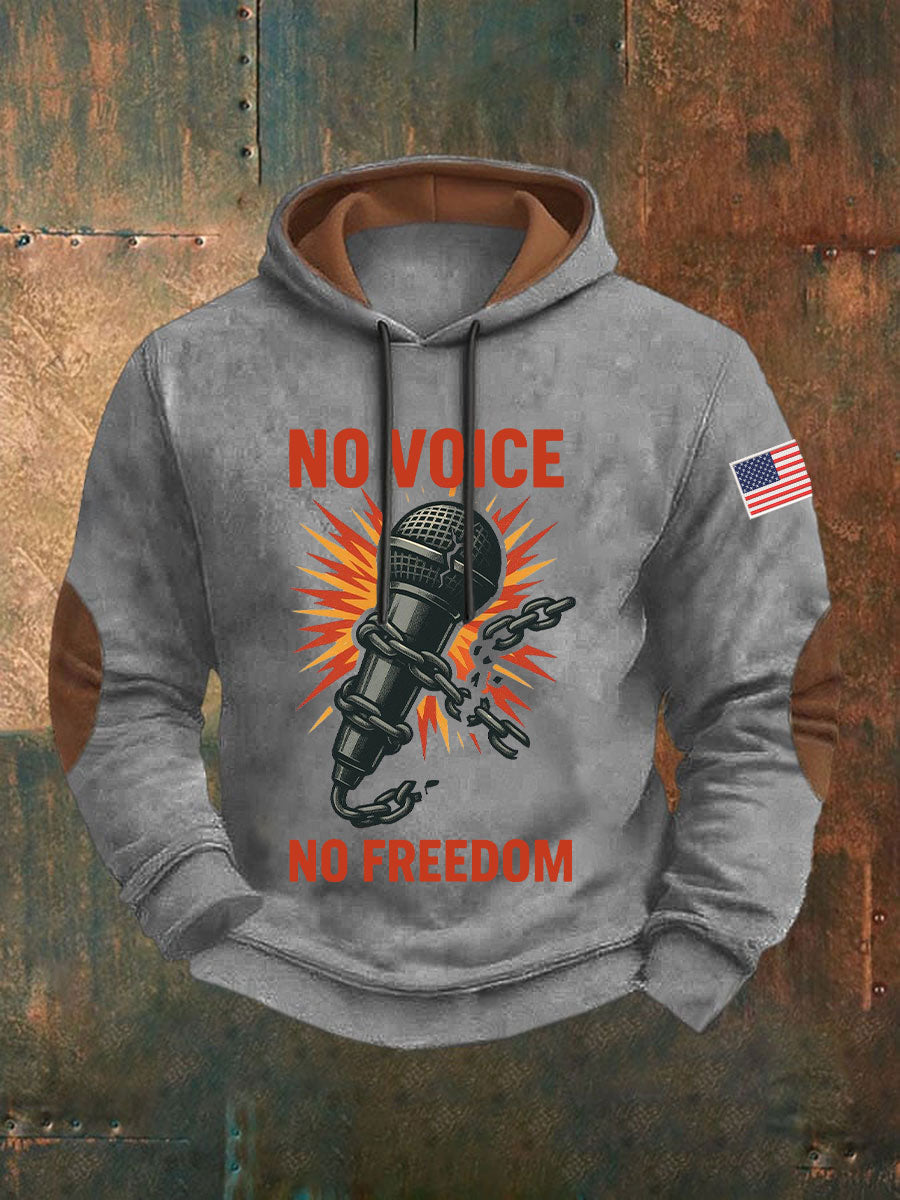 Men's No Voice No Freedom Printed Casual Hoodie