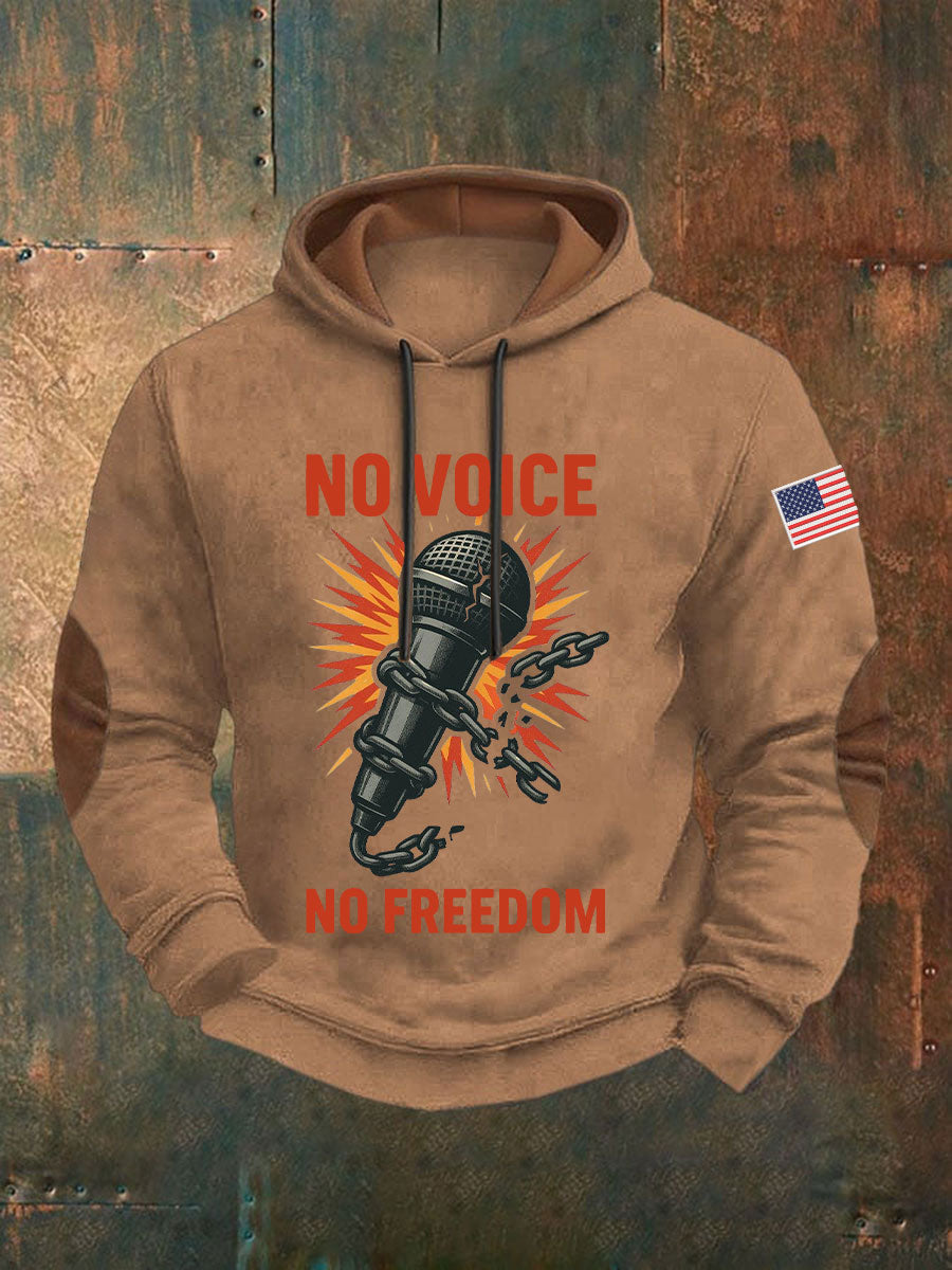Men's No Voice No Freedom Printed Casual Hoodie