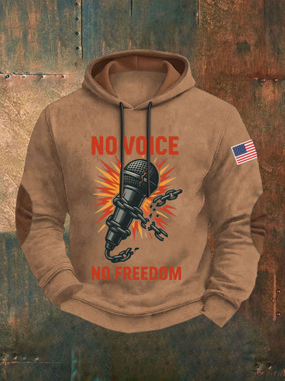 Men's No Voice No Freedom Printed Casual Hoodie