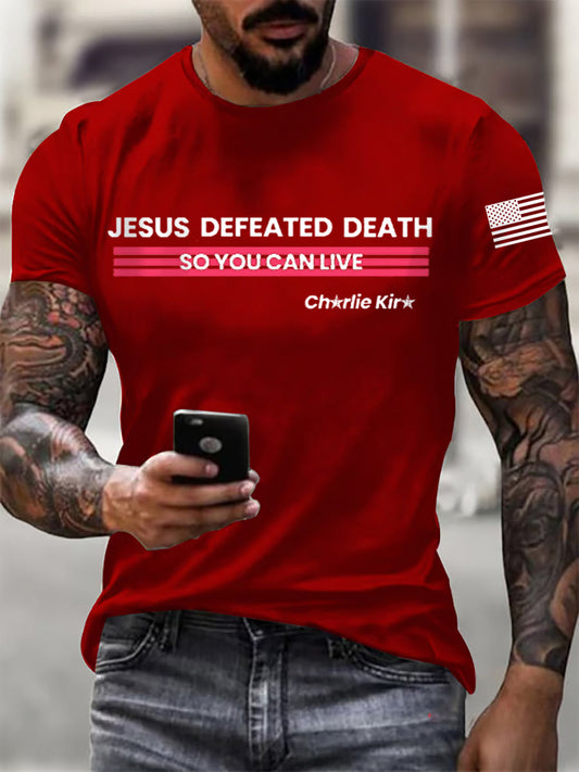 Men's Jesus Defeated Death So You Can Live R.I.P Charlie T-shirt