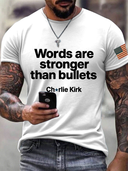 Men's Words Are Stronger Than Bullets Print T-Shirt