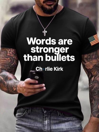Men's Words Are Stronger Than Bullets Print T-Shirt
