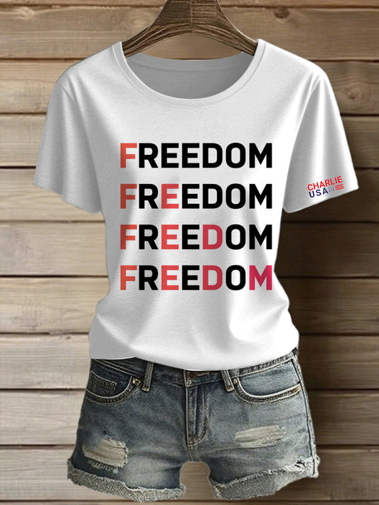 Women's Charlie Kirk Freedom Printed Vintage Fashion Loose Short Sleeve T-Shirt