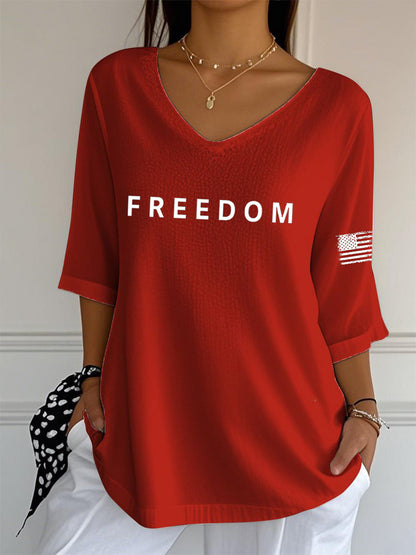 Women's Freedom Is Not Free R.I.P Charlie Kirk V-Neck Half-Sleeve T-Shirt
