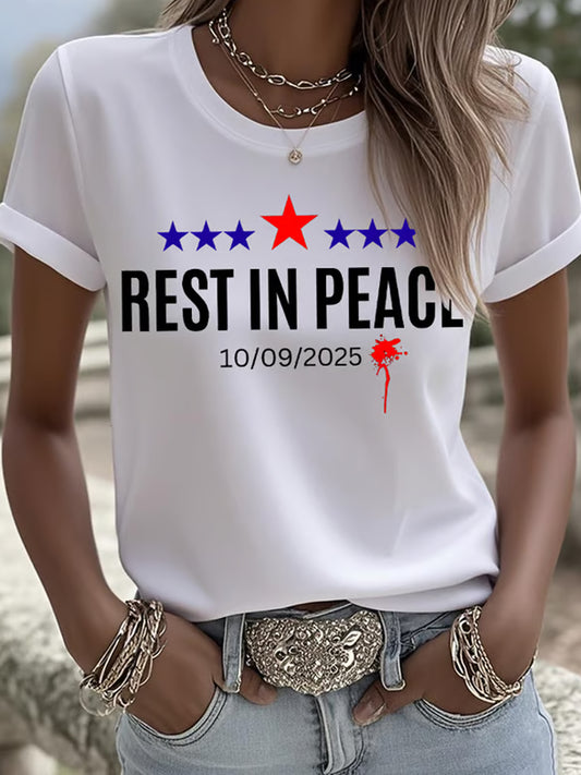 Women's Freedom American Flag Printed Commemorative T-shirt