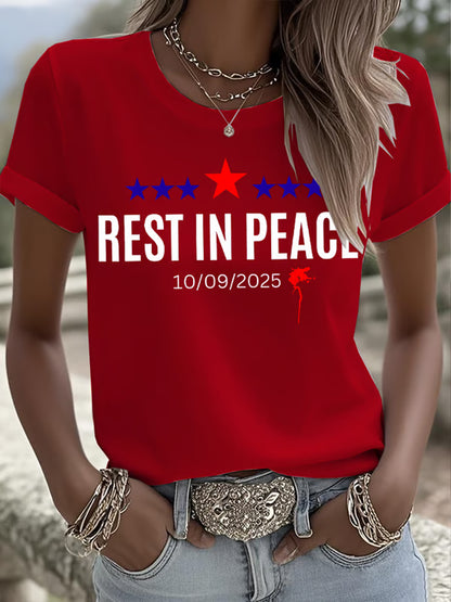 Women's Freedom American Flag Printed Commemorative T-shirt