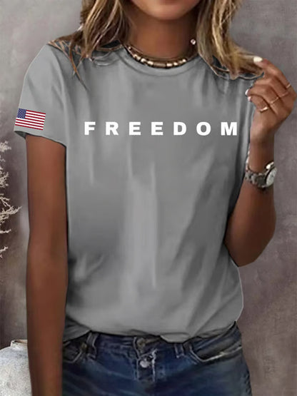 Women's Freedom American Flag Printed Commemorative T-shirt