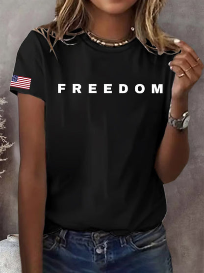 Women's Freedom American Flag Printed Commemorative T-shirt