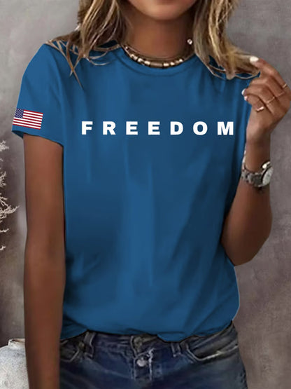 Women's Freedom American Flag Printed Commemorative T-shirt