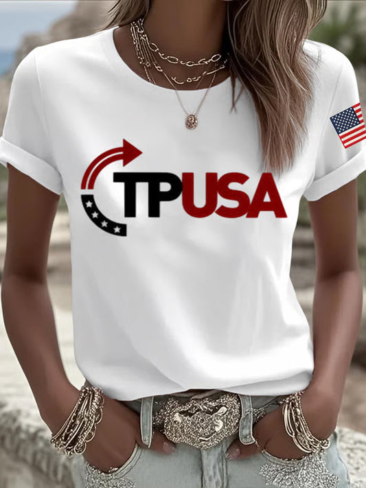 Women's Freedom American Flag Printed Commemorative T-shirt