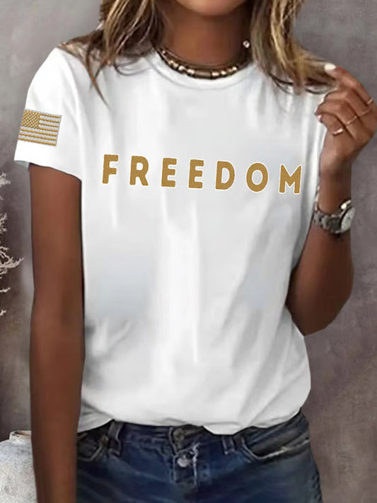 Women's Freedom American Flag Printed Commemorative T-shirt