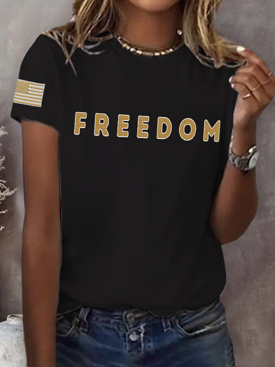 Women's Freedom American Flag Printed Commemorative T-shirt