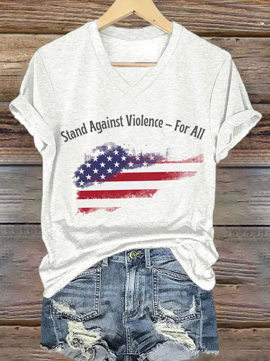 Women's Freedom American Flag Printed Commemorative T-shirt