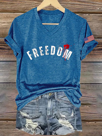Women's Freedom American Flag Printed Commemorative T-shirt