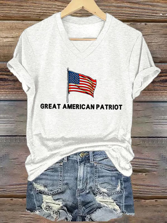 Women's Freedom American Flag Printed Commemorative T-shirt