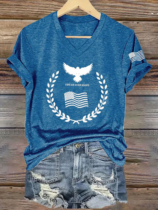 Women's Freedom American Flag Printed Commemorative T-shirt