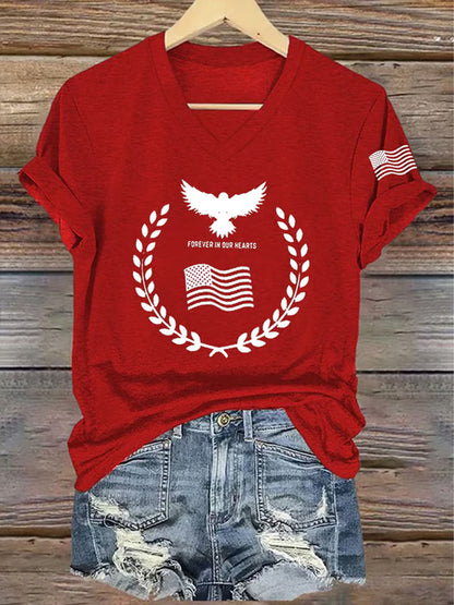 Women's Freedom American Flag Printed Commemorative T-shirt