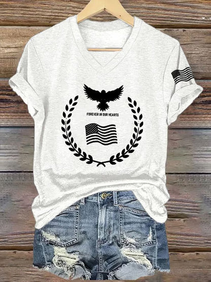 Women's Freedom American Flag Printed Commemorative T-shirt