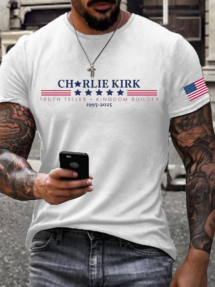 Men's Charlie Kirk imitation cotton short-sleeved T-shirt