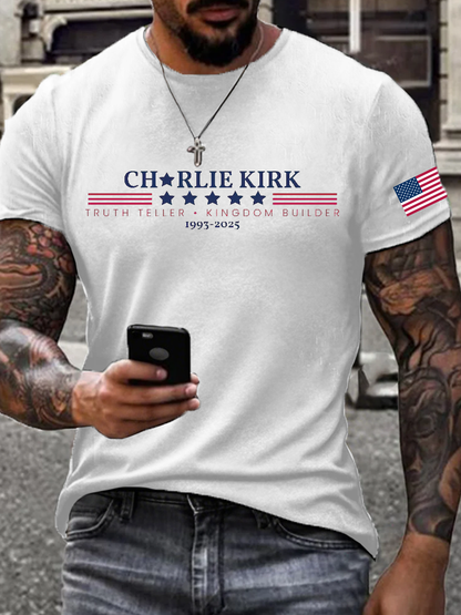 Men's Charlie Kirk imitation cotton short-sleeved T-shirt