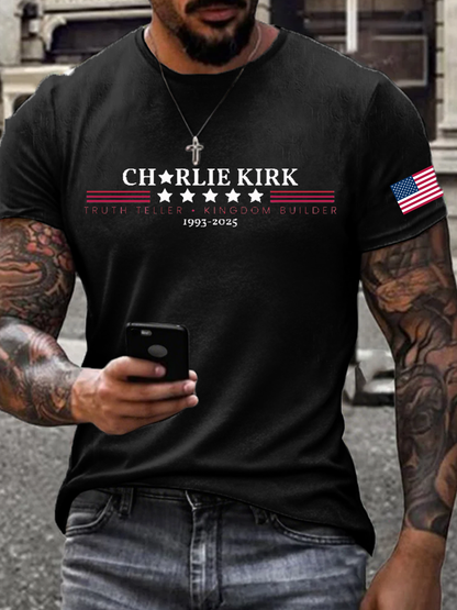 Men's Charlie Kirk imitation cotton short-sleeved T-shirt