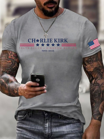 Men's Charlie Kirk imitation cotton short-sleeved T-shirt