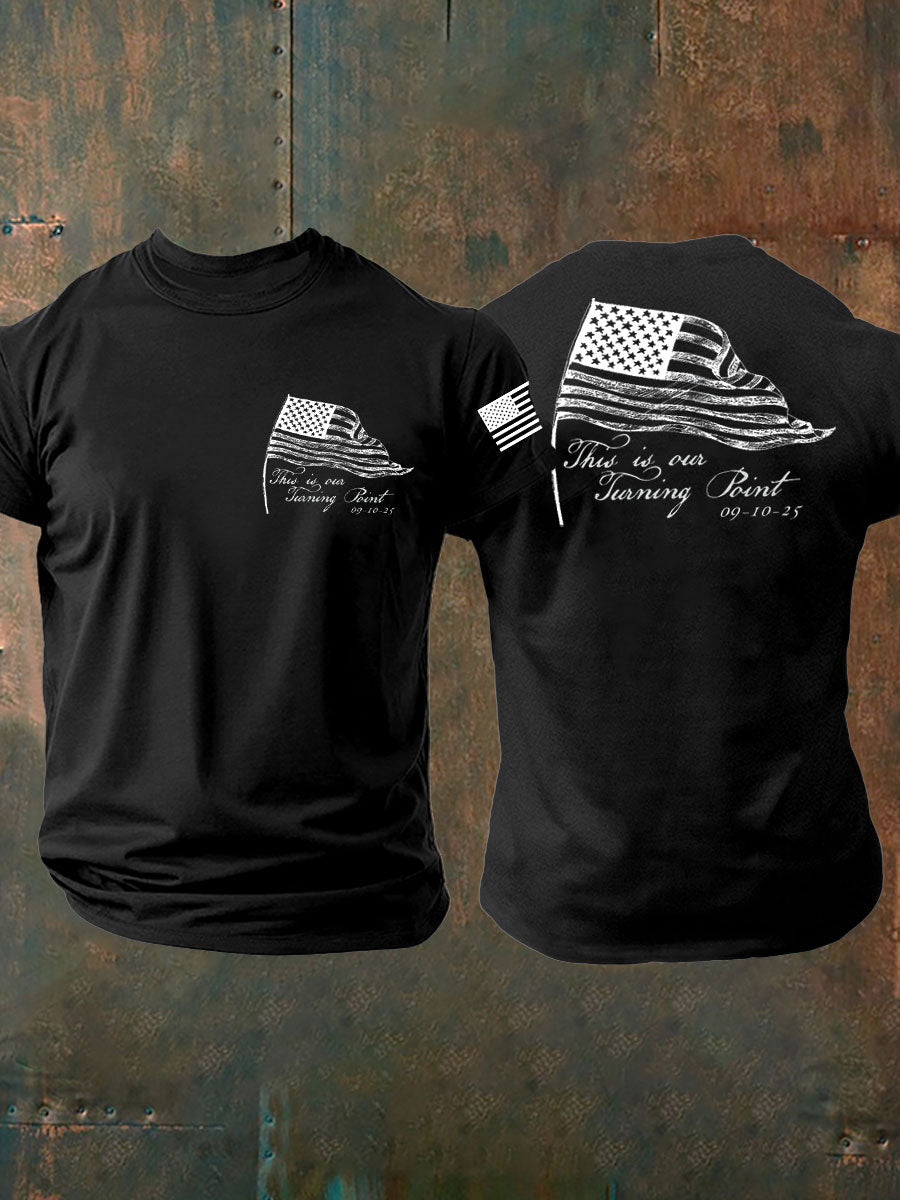 Men's Charlie Kirk Turning Point  imitation cotton short-sleeved T-shirt