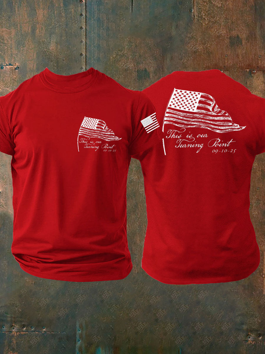Men's Charlie Kirk Turning Point  imitation cotton short-sleeved T-shirt