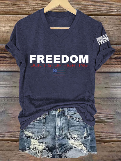Women's Freedom Don't s Top Fighting R.I.P Charlie Kirk V-Neck Tee