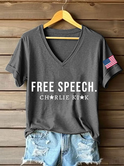 Women's Free Speech Print V-Neck T-Shirt